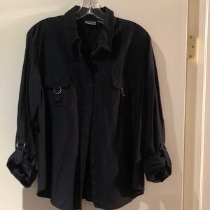 Chico's Black Cotton/silk Button-Front Shirt
